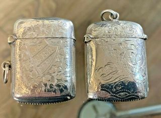 2 X Antique Silver Vesta Cases