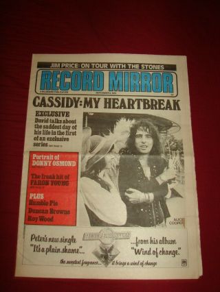 Alice Cooper Cover Record Mirror Sept 2 1972 David Cassidy Donny Osmond