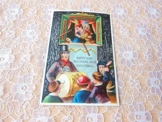 Victorian Christmas Card/people Watching A Punch And Judy Show