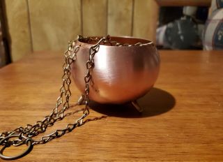 Tiny Antique Copper Caldrun With Chains To Hang Cute