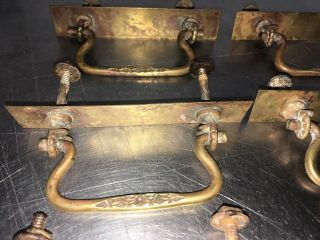 Set Antique 6 Victorian Eastlake Style Ornate Ring Drawer Pull/Handles Brass 3