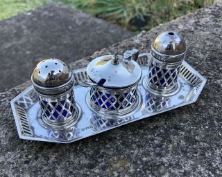 Sterling Silver Cruet Set Hallmarked C.  E London 1927