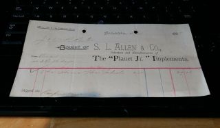 1888 Philadelphia Pennsylvania Billhead S L Allen & Co Inc Planet Jr Implements