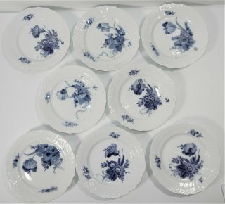 Vintage Royal Copenhagen Blue Flower Braided Wavy Scalloped 8 Bread Plates 1626