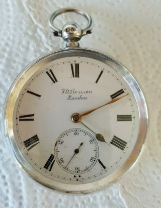 Antique J.  W.  Benson Sterling Silver Open Face Pocket Watch C1897 C/w Key