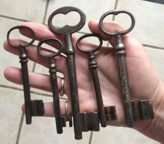 5 Antique French Large Iron Chateau Keys,  From Large Iron Gates