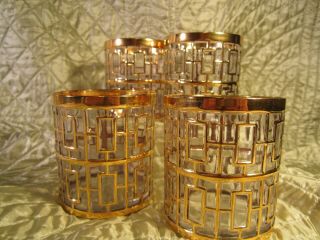 Vintage Imperial Glass Shoji Gold Rocks Glasses Set Of 4 Mid Century Barware