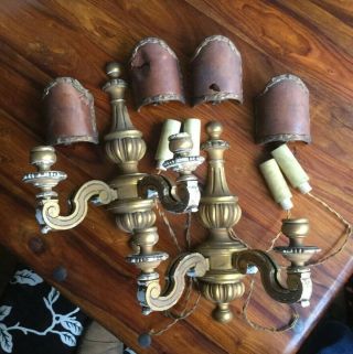 Antique / Shabby Chic French/rococo Gilded Wood Wall Lights/sconces