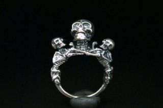 Silver 925 Ring Memento Mori With Skulls