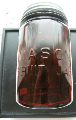 Tough To Find Dark Amber Pint Mason Fruit Jar 1672