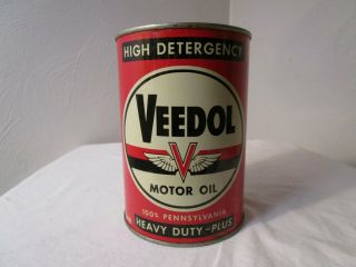 Vintage 1 Quart Veedol Heavy Duty Plus Motor Oil Can Metal - Empty