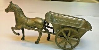 Vintage Detailed Brass Mechanical Horse And Farm Fruit Cart Figure