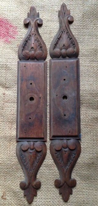 Antique 19th C Set Of 2 Door Back Plates Hand Carved Wood Louis Xvi Style