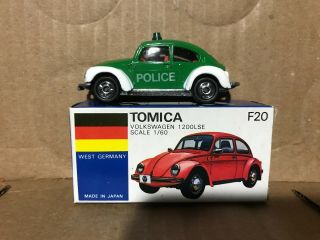 Vintage Tomica Volkswagen Vw Beetle F20 1/60 Die Cast Japan Green Police Car