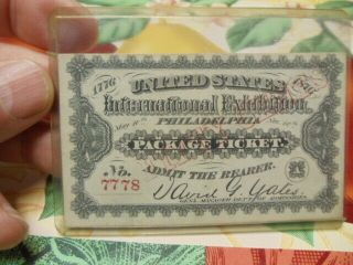 1876 International Exposition Ticket 50 Cents Package Philadelphia World 