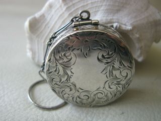 Antique Victorian Art Nouveau Engraved Sterling Silver Chatelaine Puff Compact