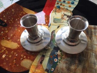 P.  Lopez G.  Modernist Sterling Silver 925 Candlesticks (pair) Mexico Eagle Mark