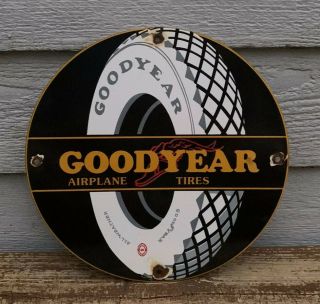 Vintage Goodyear Airplane Tires Porcelain Sign Service Station Gas & Oil