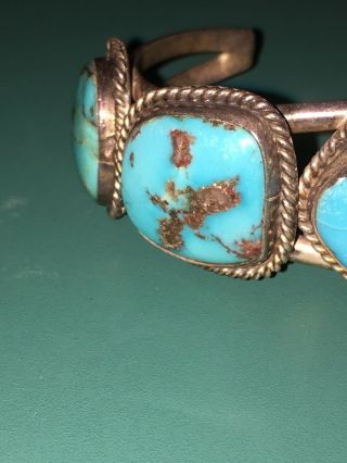 Vintage Navajo Old Pawn 5 Turquoise Stone Sterling Silver Cuff Bracelet 3