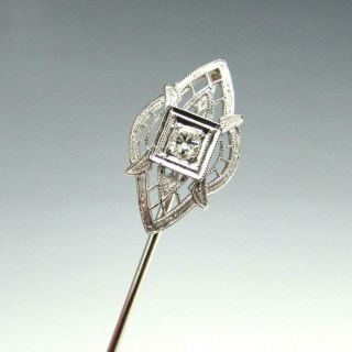 Vintage Estate Art Deco Diamond 14k White Gold Filigree Stick Pin