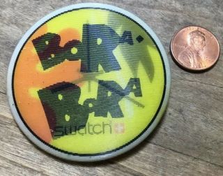 Vintage SWATCH 2.  25” AD Pin Back Button Bora Bora Moving Picture 2
