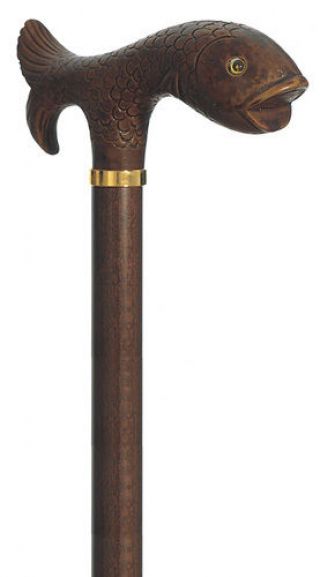 Canes - " Catch Of The Day " Walking Stick - Fish Cane - Brown Shaft