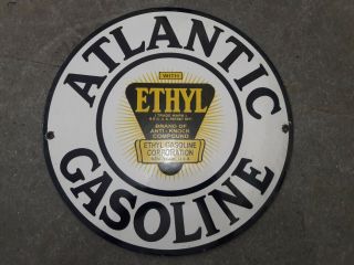Porcelain Atlantic Ethyl Gasoline Enamel Sign Size 12 " Round
