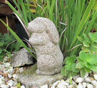 Old Stone Carved Garden Statue Of A Rabbit Vintage Granite Bunny