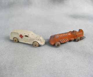 Hubley Orange Racer Vintage Slush Mold Ambulance 4 " Long 1940s