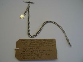 Antique Solid Silver,  Graduated Albert Chain With Coin Fob,  1904.  Heavy 37.  8 Grams.