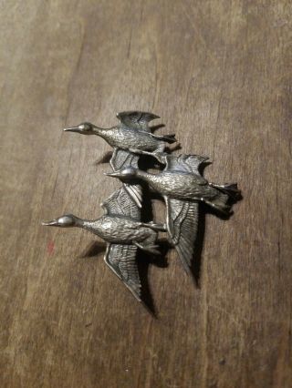 Sid Bell.  Signed Pin Brooch.  Three Geese Flying.  The Alaskan Silversmith.