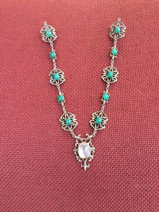 Vintage Sterling Silver Moonstone And Chrysoprase Pin Cloak Guard Victorian
