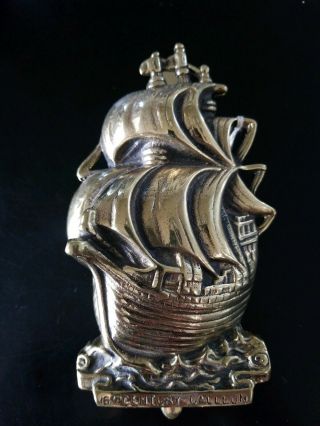 Vintage Brass Nautical Sail Ship Door Knocker Peerage England 16 Century Galleon