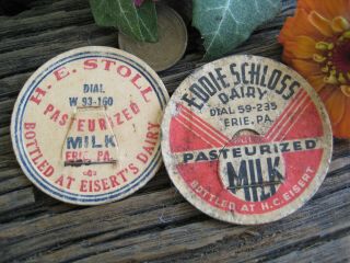 2 H.  C.  Eisert Dairy Milk Cap,  He Stoll & Eddie Schloss,  Erie Pa 2 Bottled@ Eisert