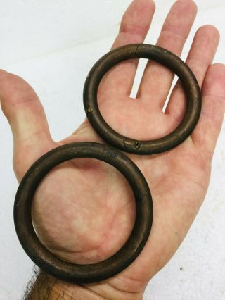 2 Vintage Large Copper Bull Nose Rings 3 " Heavy Duty Cow Bull Farm Country Craft