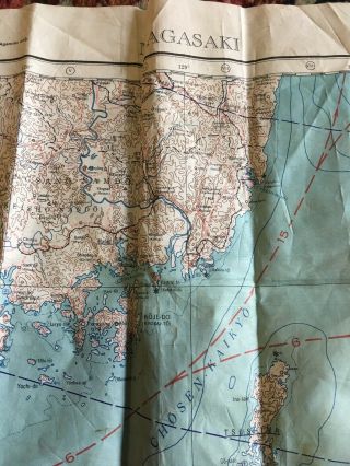 WW2 US 1944 Silk Escape Map NAGASAKI & KAGOSHIMA JAPAN - USAF ARMY A.  M.  S. 2