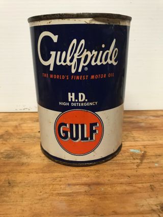 Vintage Gulfpride Motor Oil Metal 1 One Quart Can