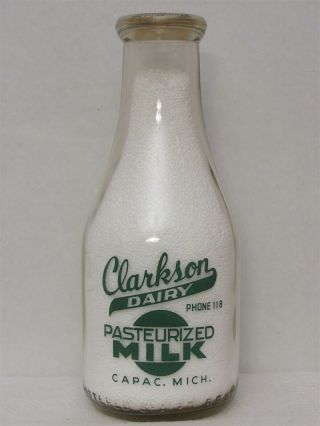 Trpq Milk Bottle Clarkson Dairy Capac Mi St Clair County Phone 118 Ice Cream 