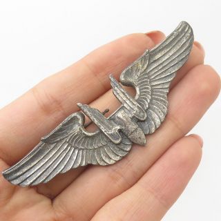Antq Wwii 925 Sterling Silver Air Force Aerial Gunner Wings Military Pin Brooch