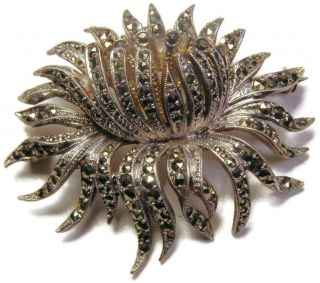 Art Deco Germany Sterling Silver Marcasites Chrysanthemum Flower Brooch Pin