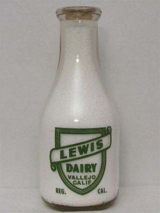 Trpq Milk Bottle Lewis Dairy Vallejo Ca Solano County Full Cow & Farm Scene Pict