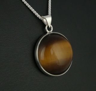 Danish Sterling Silver Pendant.  Designed And Made By N.  E.  From.  With Tiger Eye