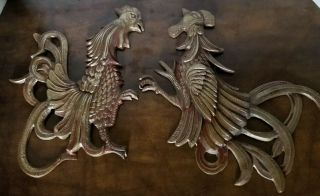 Vintage Brass Metal Fighting Roosters / Cocks Wall Art 12 " X 8 "
