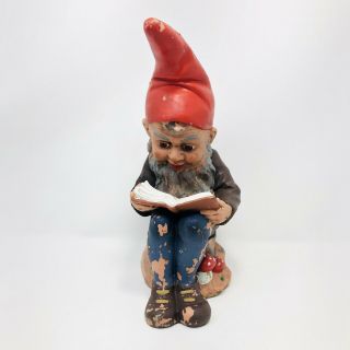 Heissner 990 Plastic Rubber Gnome With Book Reading Vintage 12 Inch Germany