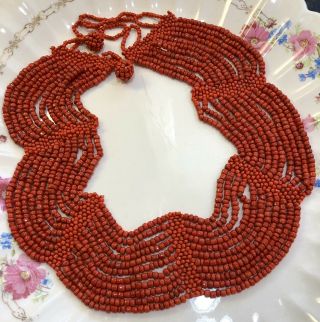 Estate Antique Chinese 11 Strand Natural Undyed Dark Red Coral Necklace 131.  3g