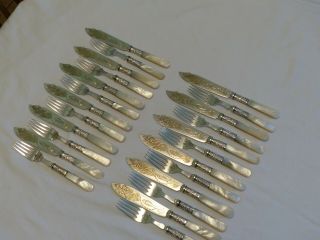 Victorian Silver Plate & Mother Of Pearl Fish Knife & Fork Cutlery Set