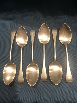 Antique 19th Century Silver Plated Set Of Six Table Spoons Fiddle Pattern
