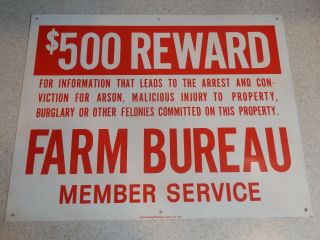 Vintage Farm Bureau Sign 1975 Old Stock 14 " X 11 " Reward