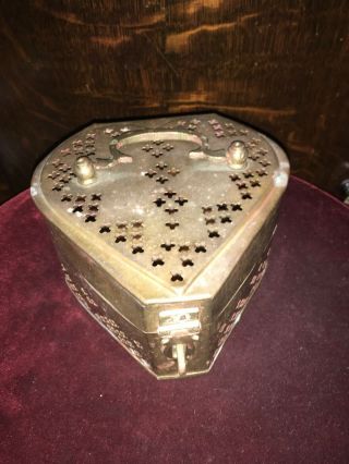 Vintage Antique Brass Cricket Box Cage Potpourri Incense Burner Heart Shaped