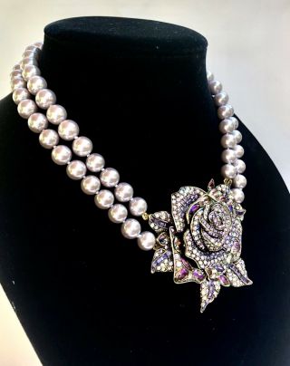 Heidi Daus Beauty & The Beast “enchanted Beauty” Violet Crystal Rose Necklace